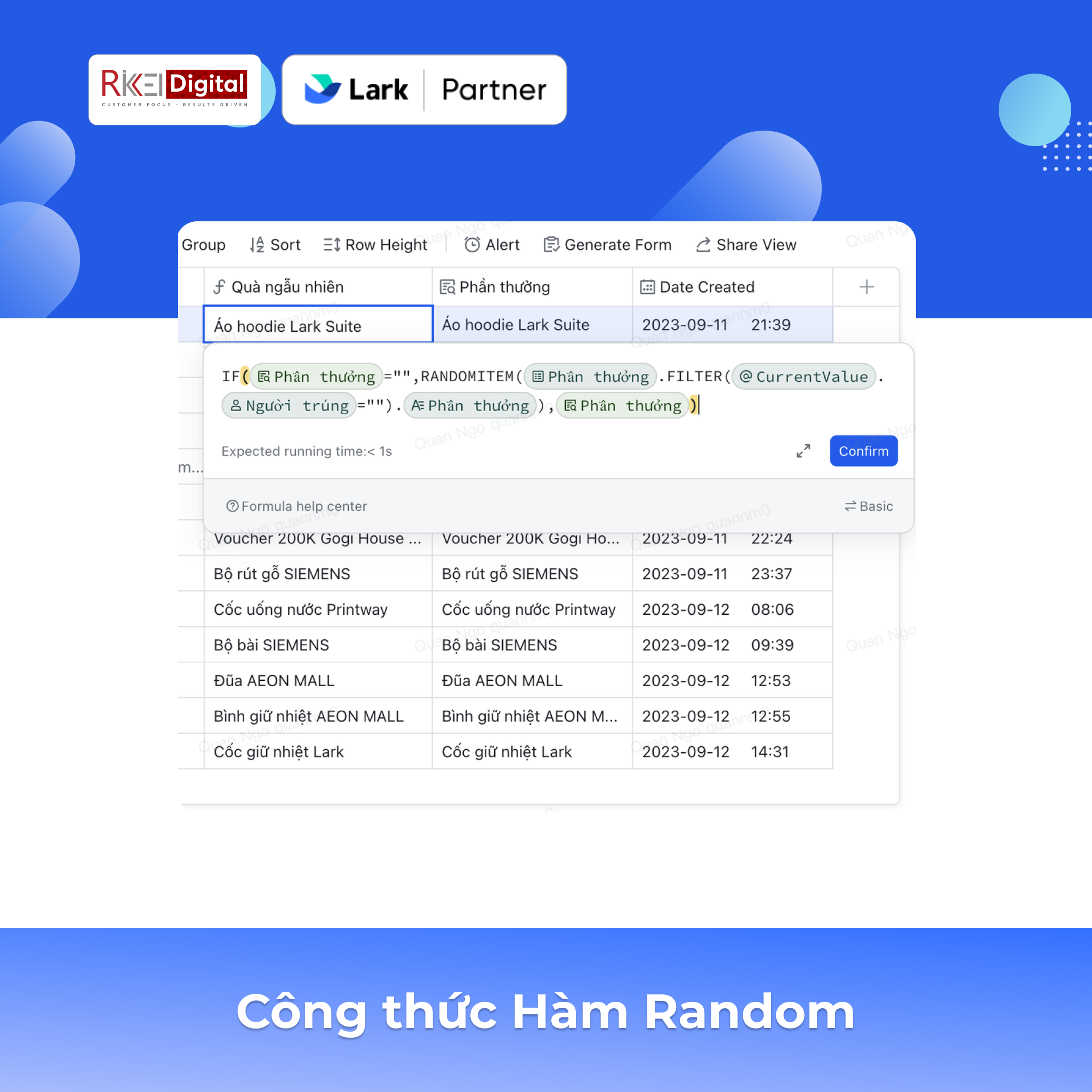 Điền công thức hàm Random